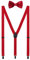 WANYING Herren Hosenträger Fliege Set - 3 Schwarz Clips Y Form 2,5cm Hochelastisch Hosenträger für Herren 150-200cm - Rot