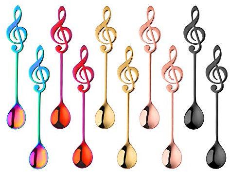 Bisda Set di cucchiaini da caffè 10 Pezzi Acciaio Inossidabile 18/10 Icona della Musica Colore Misto Cucchiaio cucchiaino