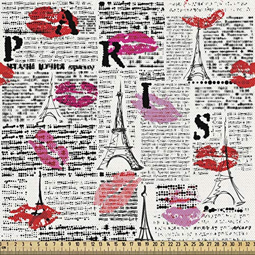 ABAKUHAUS Paris Gewebe als Meterware, Zeitungs-Lippenstift-Kuss, Schön Gewebten Stoff für Polster und Wohnaccessoires, 1M (148x100cm), Hellgrau Rosa