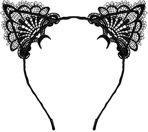 Balinco Katzenohren Haarreif Cat Ears mit reizvollen Spitzen und leichten Metallrahmen für Damen/Frauen und Mädchen zum Karneval/Fasching & Halloween