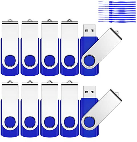 JEVDES 2GB USB Memory Stick 10 Pack USB Stick Flash Drive USB 2.0 Pen Drive Swivel Design Thumb Drive for Data Storage Zip Drive Jump Drive with LED Light (Blue)