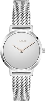 HUGO Analog Quarzuhr für Damen Kollektion #Cherish mit Silbernes Edelstahl-Mesh-Gliederarmband - 1540084