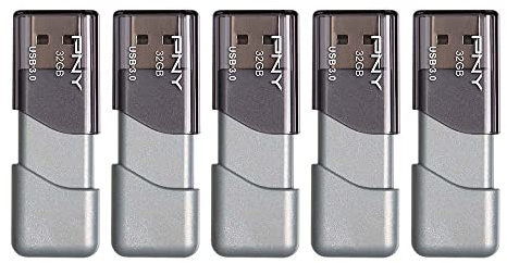 PNY 32GB Turbo Attache 3 USB 3.0 Flash Drive, Grey (Pack of 5)