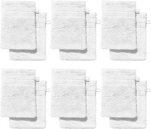 REDBEST Waschhandschuhe, Waschlappen 12er-Pack Chicago weiß Größe 15x21 cm - saugstark, strapazierfähig, ideal für Reisen, Sport (weitere Farben)