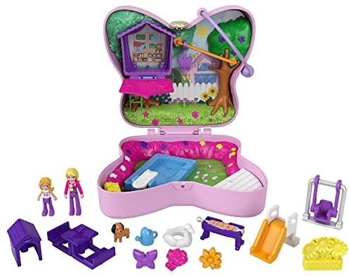 Polly Pocket Coffret Univers Le Jardin Papillon, Mini-Figurines Polly et sa Maman, 5 Surprises et 12 Accessoires, Jouet pour Enfant, GTN21