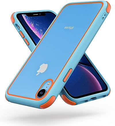 MobNano Compatible with iPhone XR, Ultra Thin Hybrid Case, Soft TPU Shockproof Bumper Anti Scratch Cover for iPhone XR - Light Blue/Orange