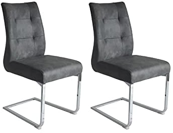 byLIVING 2er Set Schwingstuhl Marlen XXL/Schwinger in Grau im Vintage Look/Gestell verchromt/Küchenstühle/Esszimmerstühle/Polsterstuhl/Stühle / 47 x 96 x 62 cm (BxHxT)