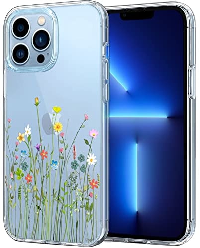 Unov Hülle Kompatibel mit iPhone 13 Pro Max Hülle klar Transparent Schlanke Schutzhülle Weich TPU Stoßstange Geprägtes das Muster Stoßdämpfung 6.7 Zoll (Blumen Blumenstrauß)