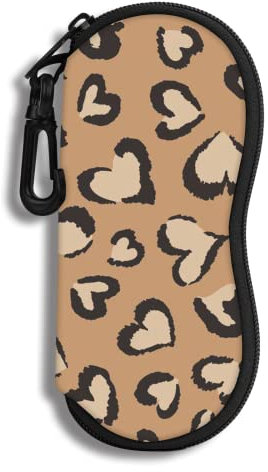 Hion Brillenetui Sonnenbrille Weiche Tasche mit Gürtelclip Ultraleichter Neopren-Reißverschluss Brillenetui Bedruckte Sonnenbrillentasche für stilvolle tragbare Reisebrillen(Herzbrauner Leopard)