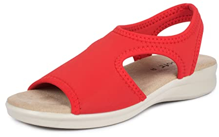 Aerosoft Damen Sandale Stretch 05 leicht druckfrei rundum Stretch Weite G-H (rot, Numeric_41)