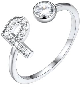 SILVERCUTE Initiale Offener Ring Buchstabe P mit Zirkonia Silber 925 verstellbar Anfangsbuchstaben Statement Ring Schmuck Weihnachten Geburtstag für Mädchen Frauen