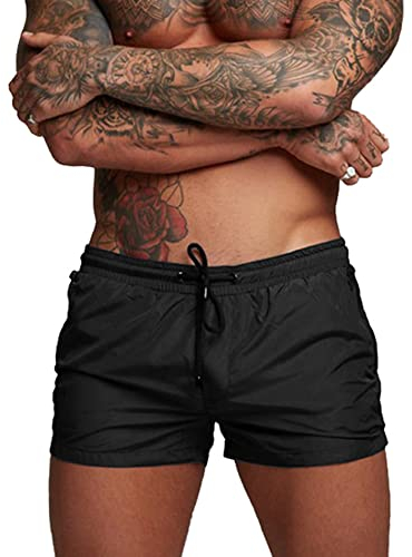 Donason Badehose Herren Schnelltrocknend Badeshorts für Herren Sporthose Laufshorts Männer Sport Kurze Hose Schwimmhose mit Mesh-Futter und Reißverschluss Taschen