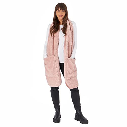 OHS Long Teddy Flannel Fleece Scarf with Pockets Womens Hand Neck Warmer Lightweight Shawl Super Soft Plush Wrap, Blush