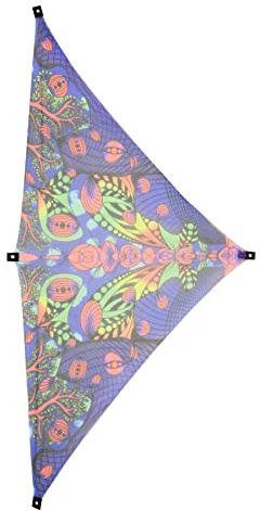 PSYWORK Schwarzlicht Segel Mesh Spandex Dreieck S | Lemon Tree Wonderland Blue | 1,25 x 2,00m | UV-aktiv | leuchtend | Wandtuch Wandbehang Stoff Neon Deko Party Tuch Tapestry Poster Psy Goa