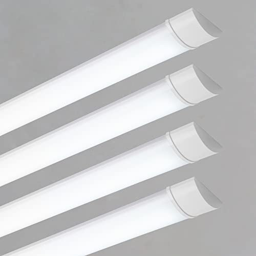 Sundertech LED-Lichtleiste, [4 Stück] LED Röhre 120cm, 3430lm, Kaltweiß 6500K. Feuchtraum- und Werkstatt-Deckenleuchte, Garagenlampe für Garage, Keller und Warenhaus. Bad-Röhrenlampe