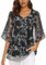 Syphiby Womens Business Casual Blouses for Work 3/4 Sleeve Dressy Tops for Night Out V Neck Flowy Business Casual Chiffon Blouses Light Chic Long Floral Shirts Black-XL
