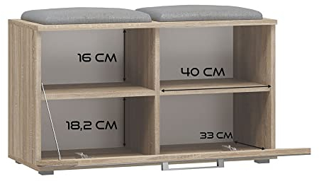 Oggi Jaca Opal Schuhbank – Schuhbank mit Sitz – Flur Schuhaufbewahrung – kleine Bank im Eingangsbereich – Schuhregal Bank mit Sitz – Schuhregale Aufbewahrungsschrank Flur – 85x35x45cm Sonoma Eiche