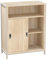 BAKAJI Meuble Bas bibliothèque, Design Moderne, Industriel, Structure en Acier et Bois MDF, Noyer avec 2 Portes coulissantes, étagère à Vue et 2 étagères intérieures 64 x 30 x 81 cm