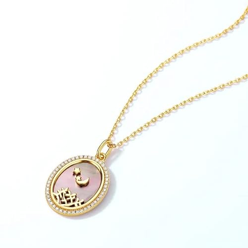 OBCPD 925 Collier Pendentif en Argent Sterling pour Femmes 15 * 11mm Noir Coquille Star Moon Bijoux
