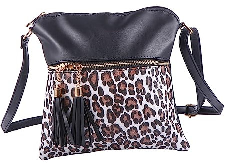 CALLARON Leopardenmuster-fransentasche Für Damen Einzelne Schultertasche Mit Kontrastfarbe Aufbewahrungstasche Für Frauen Geeignet Für Freizeit Urlaub Und Shopping