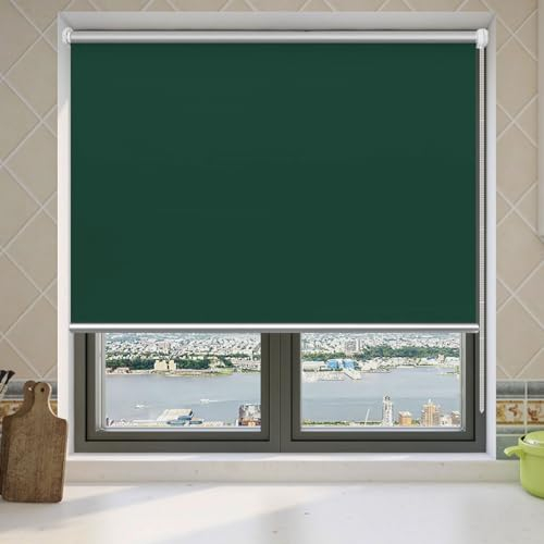 Verdunklungsrollo Ohne Bohren 80 x 170 cm Sonnenschutz Blickdicht Verdunkelungsrollo Thermorollo inkl Montagematerial für Fenster und Tür, Dunkelgrün