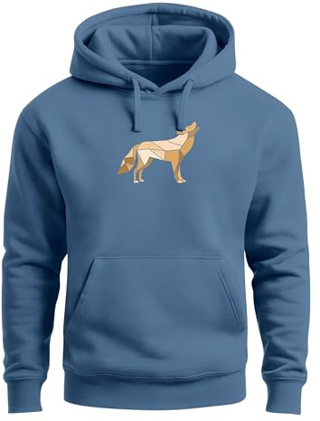 Neverless® Hoodie Herren Aufdruck Polygon Wolf Geometrie Motiv Kapuzen-Pullover Männer Fashion Streetstyle Indigo-Blue L
