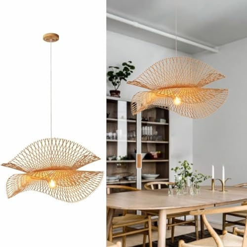 Bambus Lampe Pendelleuchte Vintage Pendellampe Industrial Natur Bambus Rattan Gewebte Lampenschirm Hängelampe Boho Lampe HäNgeleuchte Esstisch Wohnzimmer Cafe Flur Esszimmer Mit E27 Fassung ( Größe :