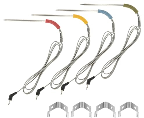 Bowarepro 4 Stk Grill Ersatzsonde Kompatibel mit Weber Igrill 2 Igrill Mini Igrill 3 Thermometer Fleischgrillsonde Ersatz-Set Grillfühler Ersatzfühler -30 °C bis 300°C (Grün+Blau+Rot+Gelb)
