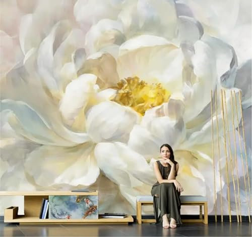 KoKoty Papier Peint Soie Panoramique Style de peinture à l'huile de fleurs roses abstraites-400 x 300 cm-XXL illusion d'optique Papier peint Déco Mural Tableaux Muraux Photo