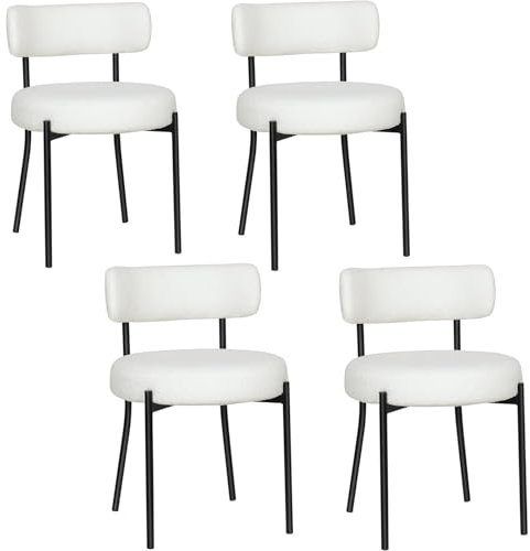 ARTETHYS Esszimmerstühle 4er Set, gepolsterte küchenstühle, Polsterstühle mit Rückenlehnen Metallbeinen, Modern Teddy Stoff Boucle Stühle, Dining Chairs für Esszimmer, Küchen, Wohnzimmer(Beige)