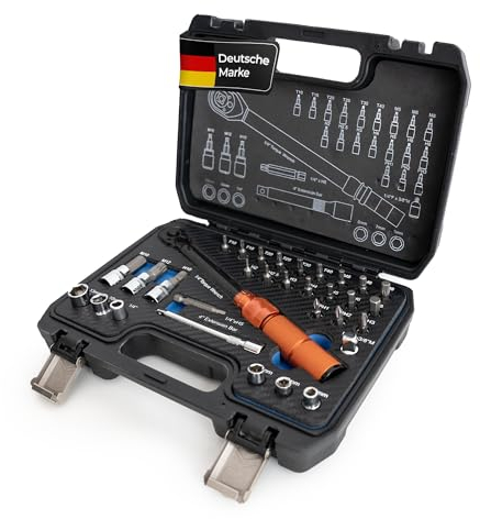 Capritool Drehmomentschlüssel Fahrrad 1/4 Zoll 5-25 NM ±3% Genauigkeit - Torque Wrench Set 32-teilig, inkl. 1/4 auf 3/8 Adapter & Koffer - Hochpräzises Fahrrad Drehmomentschlüssel Auto und Motorrad