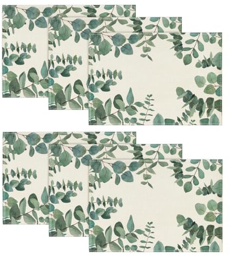 Artoid Mode Eucalyptus Leaves Summer Set of 6 Placemats, Seasonal Wedding Spring Kitchen Table Decoration Indoor Holiday Party Decor 30x45cm