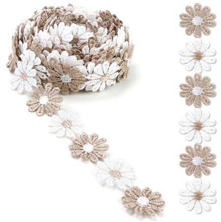 5 Yard 25mm Blumen Spitzenband, Spitzenborte Stickerei Dekoband Zierband Borten Bänder Blumenband Borten Und Bänder Gänseblümchen Deko Zum Nähen Bekleidung Deko Diy Deko Hochzeitsdeko