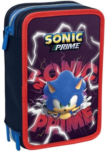 Sonic Astuccio Scuola 3 Scomparti,PRIME, Rosso Blu - Portapenne Multi Scomparto Con Matite, Penne e Colori, Accessori Zaino, Zaino Scuola - Astuccio Bambino