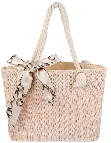 WOFASHPURET Sacs à main en paille pour fe, Grand sacs en paille, Grand Sacs À Main D'été En Paille à Boucle D'été Fermeture éclair - Sacs de plage d'été