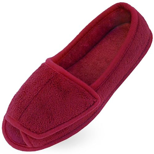Git-up Donna Morbide Comode Pantofole Casa Calde Leggere e Antiscivolo Ciabatta con Soletta Memory Foam Regolabili diabetiche artrite Edema Piedi Punta Aperta Piatte Slippers, Rosso 9