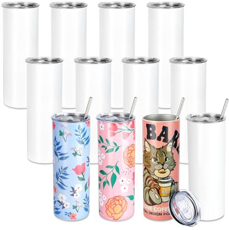 HTVRONT Sublimation Tumblers 12 PCS - 20 OZ Sublimation Tumbler Blanks with Sublimation Paper/Shrink Wrap Films/Heat Tape/Straws/Straw Brush - Sublimation Blanks Products for Gift/DIY Craft