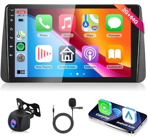 2G+64G Wireless Carplay Android 13 Autoradio 2 Din per FIAT TIPO/EGEA 2016-2020 9 Pollici Autoradio con Android Auto GPS Navi WiFi Mirror Link Bluetooth FM/RDS/EQ/DAB/OBD/DVR/SWC Telecamera Posteriore