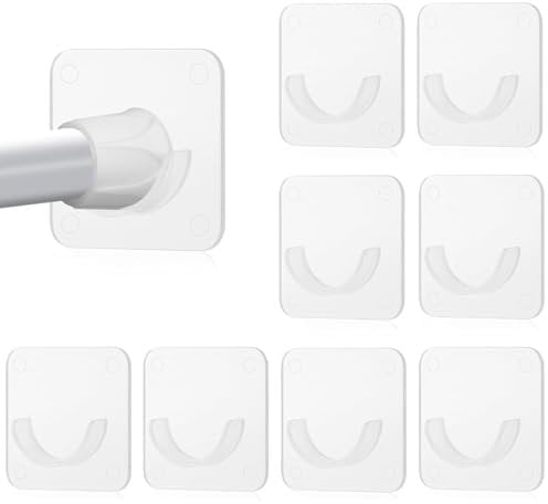 RAMGLYO 8 Supports Tringle Rideau Douche Auto-Adhésifs - Sans Perçage - Installation Facile - Montage Mural - Universels pour Barres de Douche - Blanc/Transparent