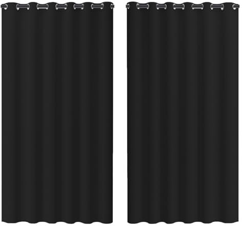 NAKIHOUSE Black Blackout Curtains, Thermal Curtains 66 Wide x 54 Drop Super Blackout Eyelet Ring Top Curtains Bedroom, Single Curtain for Door Doorway Window Living Room Bedroom, 2 Panel