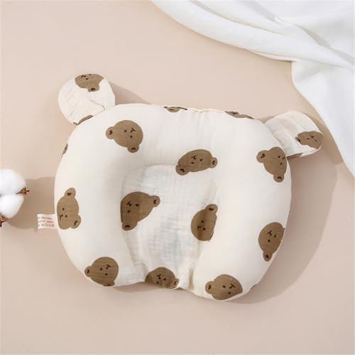 Kinderkissen Kopfkissen, Weiches Dekoratives Kinderkissen für das Zimmer, Baumwollmusselin Neugeborenes Kissen 0-12 Monate Kinder Bett Kinderwagen Autositz (Bär, 20x 25 cm)