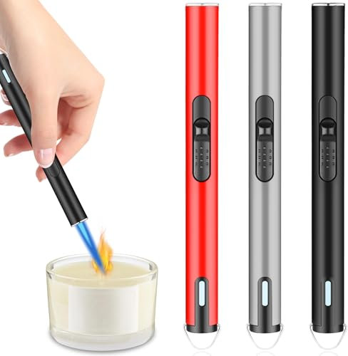3 accendini jet, accendino jet, fiamma jet, accendino tempesta, ricaricabile, accendino a gas, antivento, per candele, cucina, campeggio, barbecue, regali per uomini