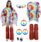 Puddry 60er 70er Hippie Kostüm Damen Set mit Hippie Poncho Damen und Hippie Accessoires, Hippie Kleidung Damen Kostüm,70er Jahre Bekleidung Damen Große, Disco Outfit karneval Fasching Kostüm Damen