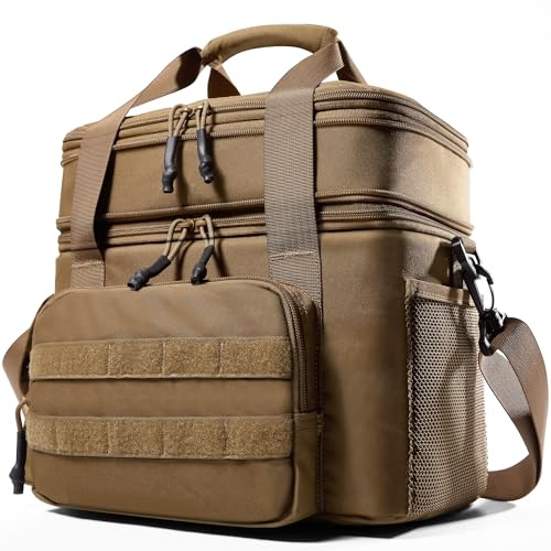 1TG Tactical Insulated Lunch Bag, Cooler Bag Thermal Food Delivery Bag Insulated Picnic Lunch Bag Foldable Cool Box for Work Travel Camping Picnic Beach, 18L-24L, Coyote Brown