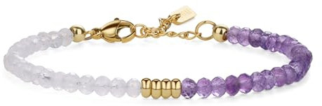 COAI Bracciale da Donna con Perline di Pietre Naturali, Bracciale di Cristalli di Ametista e Pietra di Luna