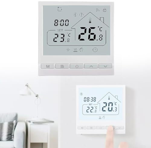 Termostato inteligente WiFi, controlador digital programable de temperatura de calefacción por suelo radiante con bloqueo infantil, compatible con Google Home para Alexa (3A)