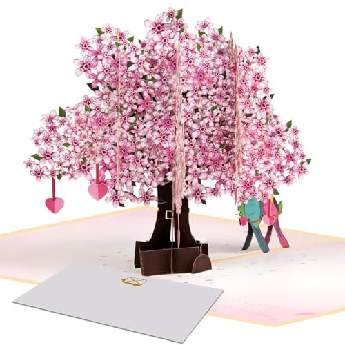 Magic Ants 3D Kirschblüten Pop-Up Karte, Frühling Grußkarte mit Vogel, Hanami Karte, Muttertagskarte, Geburtstagskarte, Natur-Thema, Romantische Blumenkarte, Handgemacht, Elegantes Geschenk