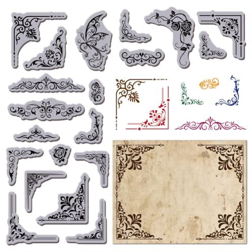 GLOBLELAND Retro Blumen Eckstempel Vintage Schmetterlings Eckstempel EVA Stempel Prägestempel Siegelstempel Für DIY Scrapbooking Und Kartenherstellung Papierbasteldekor