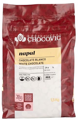 Premium Weiße-Schokolade 1,5 kg Kuvertüre zum Schmelzen und Backen - Weiße Schokoladen-Drops mit 29,6% Kakao - Choco-Chips für Schoko-Fondue, Schokoladenbrunnen und Schokoladenformen (Großpackung)