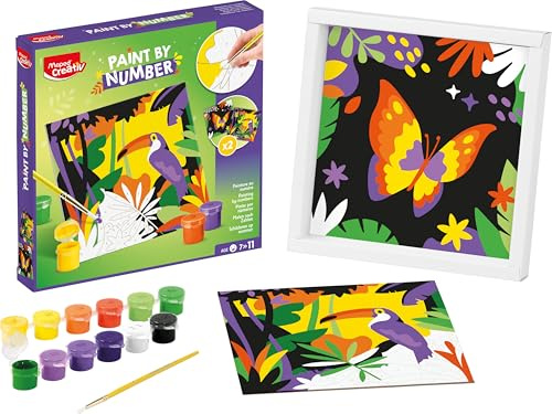 Maped CREATIV - Paint by Numbers - Parrot and Butterfly - Painting Activity for Children -Paint by Numbers kit - Creative Hobby - Ages 7 and Above, Yellow